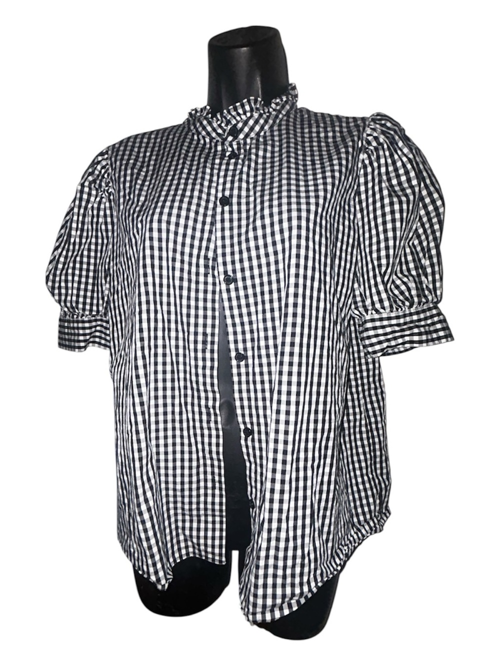 Who What Wear Black & White Large Gingham Button up Blouse